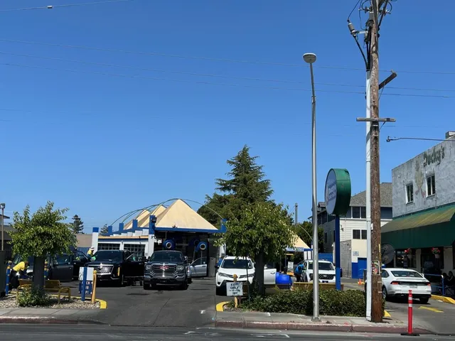a front view of a building with street view