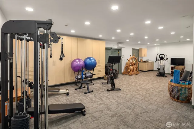 a view of a room with gym equipment
