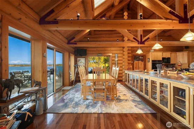 a view of a swimming pool with seating area