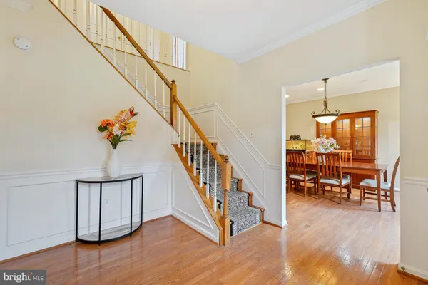 a view of staircase with furniture and a potted plant
