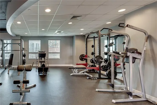 a view of a room with gym equipment