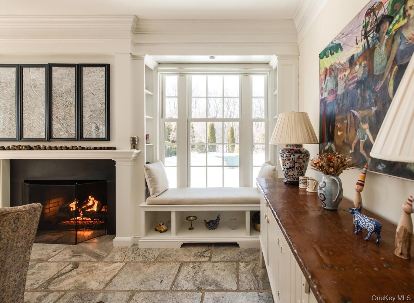 33 Pells Road Rhinebeck, NY 12572 - Photo 14 of 50 a living room with furniture a fireplace and a floor to ceiling window
