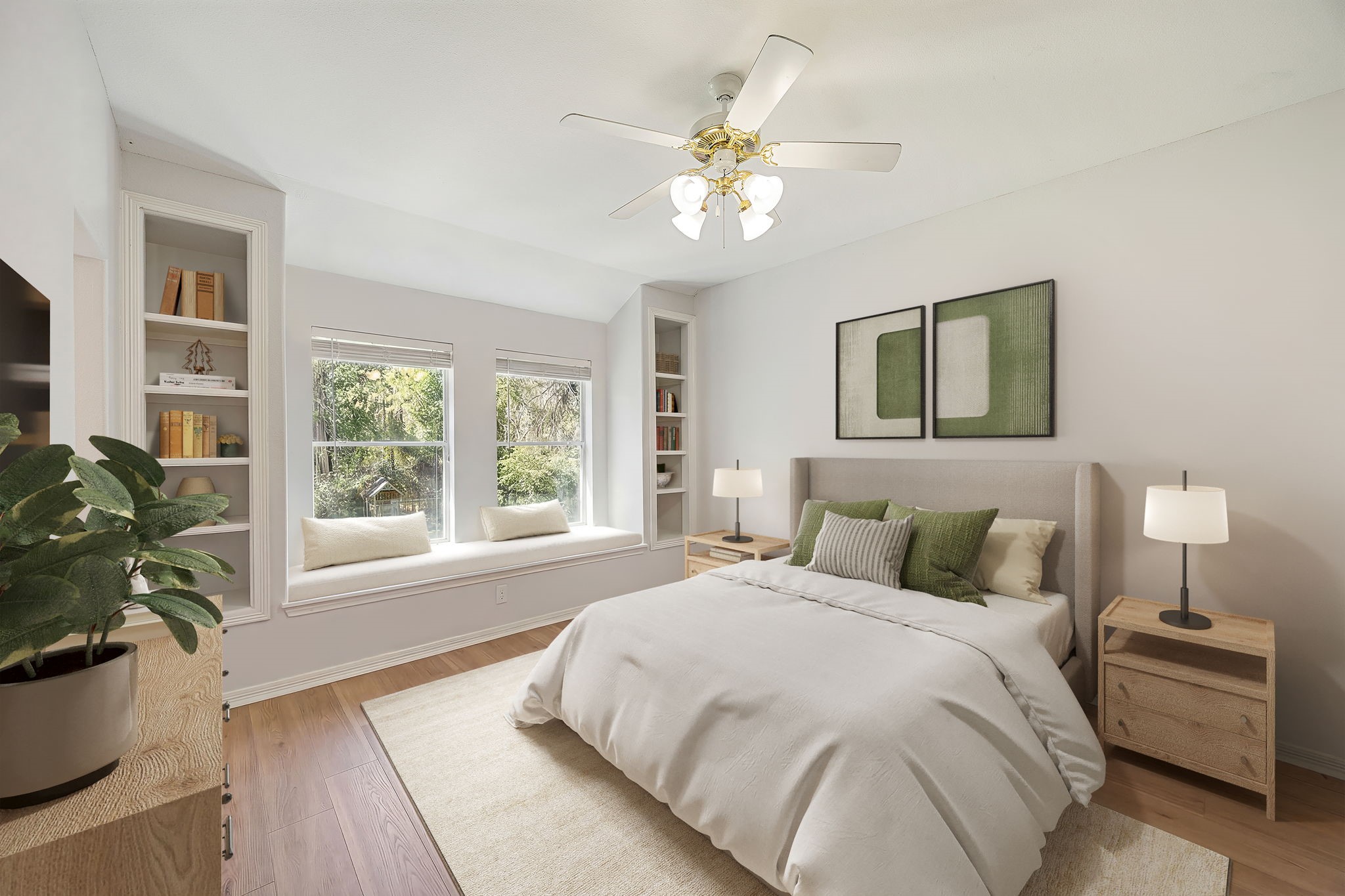 14419 Timbergreen Drive Magnolia, TX 77355 - Photo 23 of 43 Spacious bedroom with built-in shelving, window seating, and plenty of natural light. This room offers a comfortable layout perfect for family, guests, or a home office. *virtually staged*