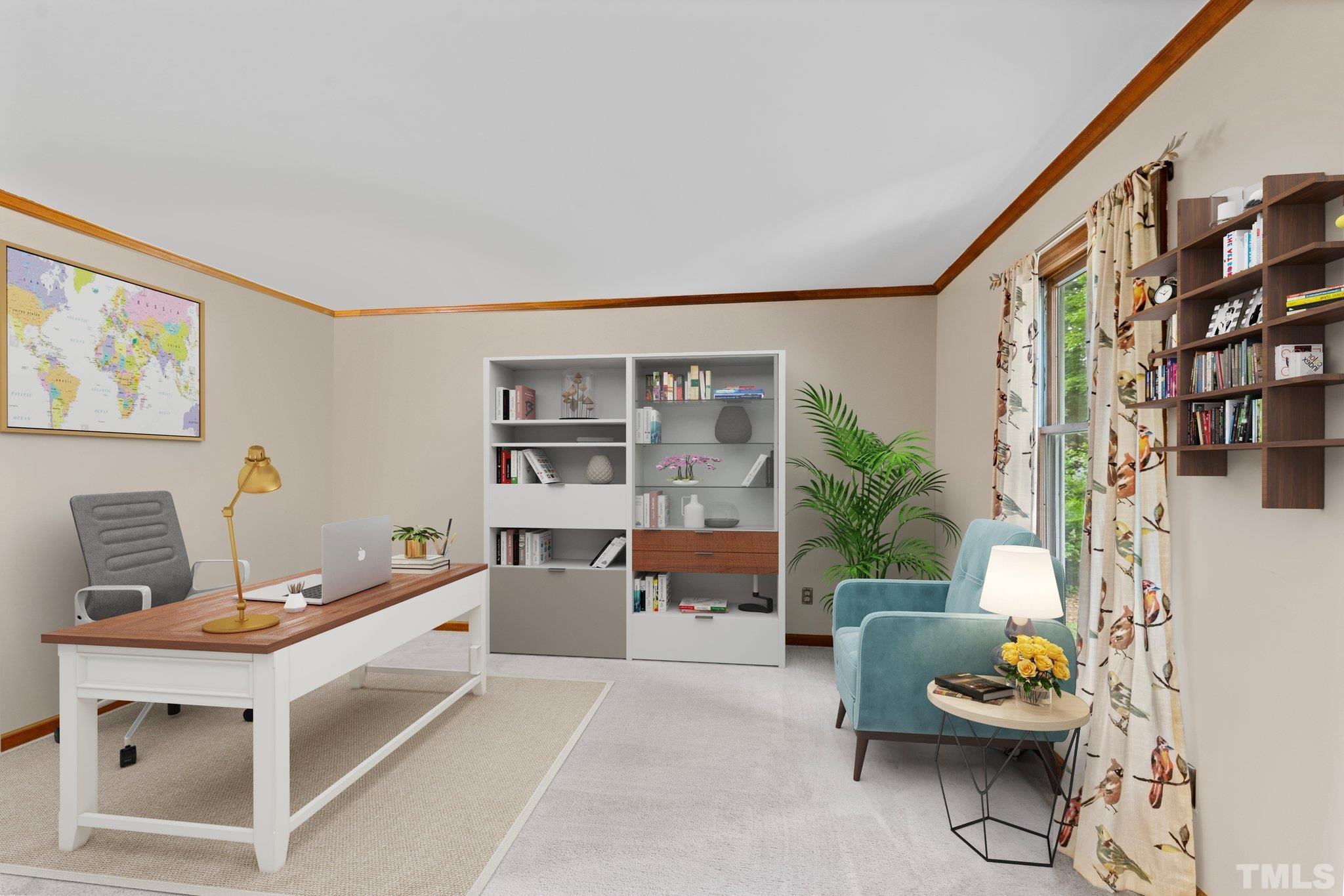 8317 Dunwood Court Raleigh, NC 27613 - Photo 6 of 50 a workspace with furniture and book shelf