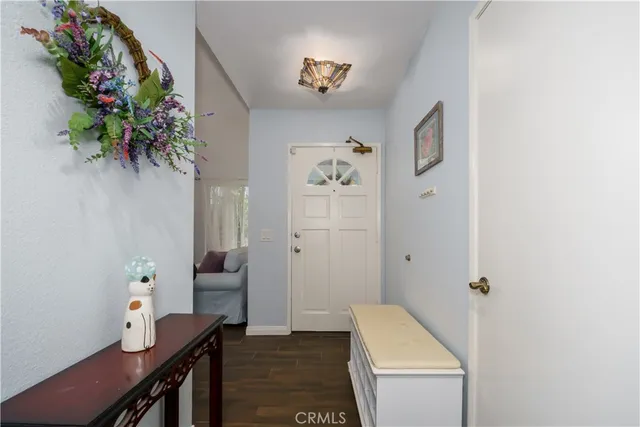 a view of a hallway with workspace