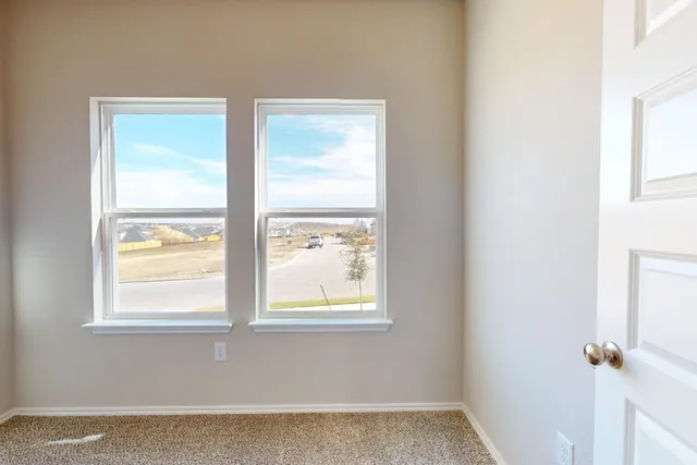 a view of a small space with a window