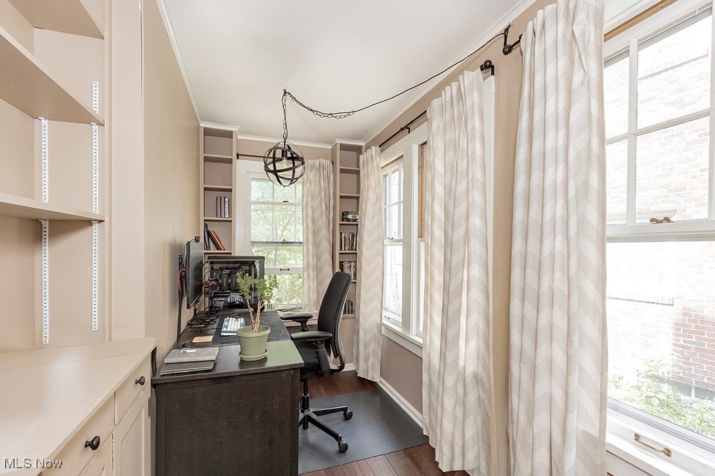 3256 Aberdeen Road Cleveland, OH 44120 - Photo 22 of 46 Office area with dark wood-type flooring, a healthy amount of sunlight, and ornamental molding