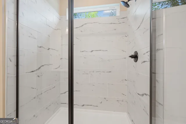 a bathroom with a bathtub