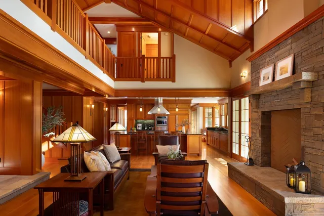 a kitchen with lots of counter top space and wooden floor