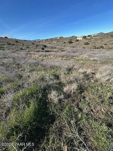 a view of a dry yard with wooden fence