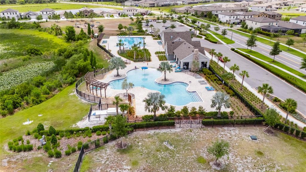 12908 Hawkstone Trail Boulevard Lithia, FL 33547 - Photo 65 of 76 an aerial view of residential houses with outdoor space and swimming pool