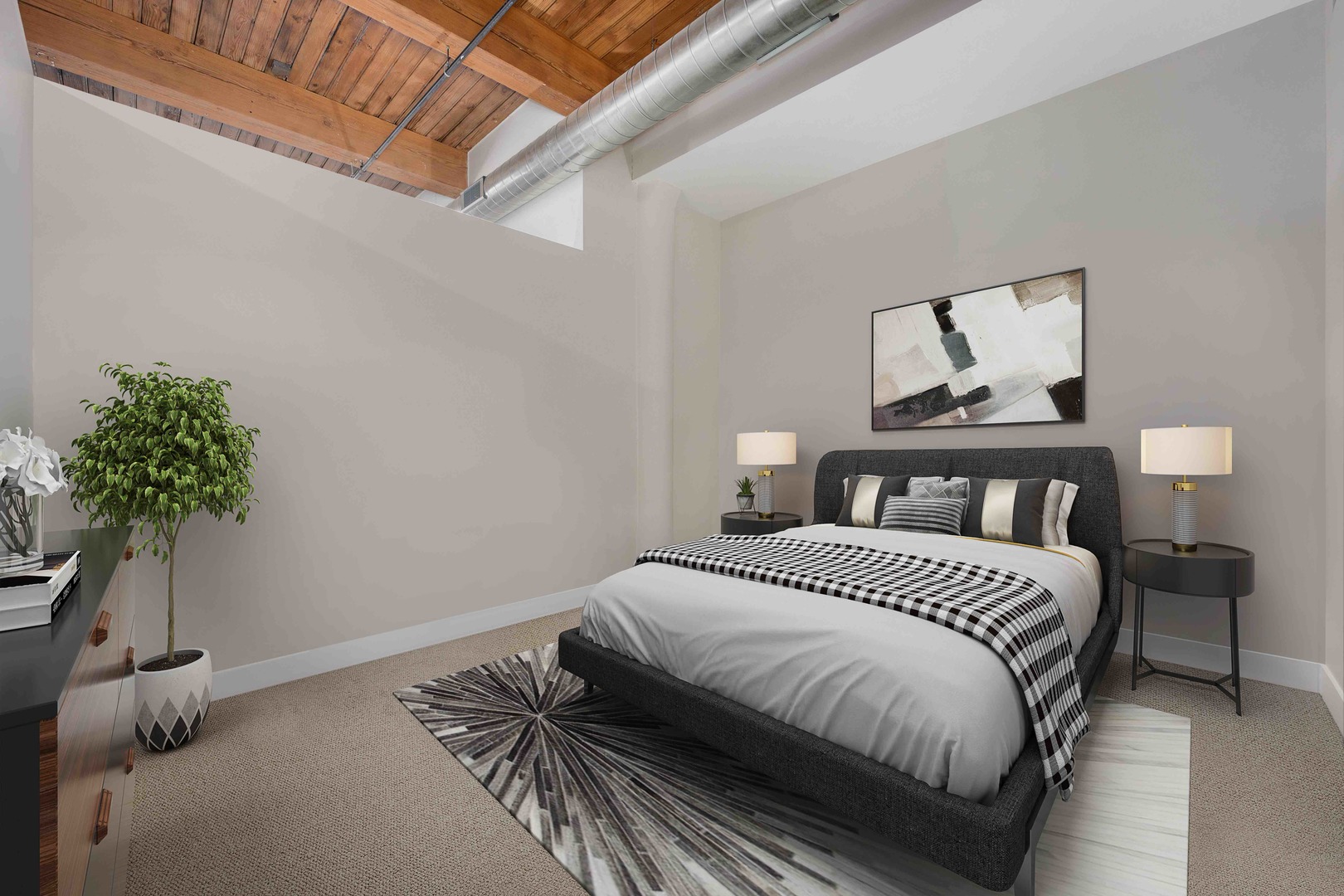 2303 South Michigan Avenue, Unit 305 Chicago, IL 60616 - Photo 15 of 22 a bedroom with a bed and a potted plant