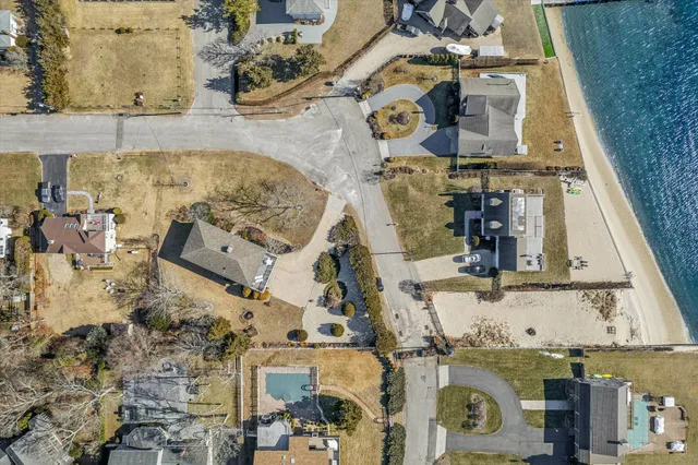 an aerial view of waterside residential houses
