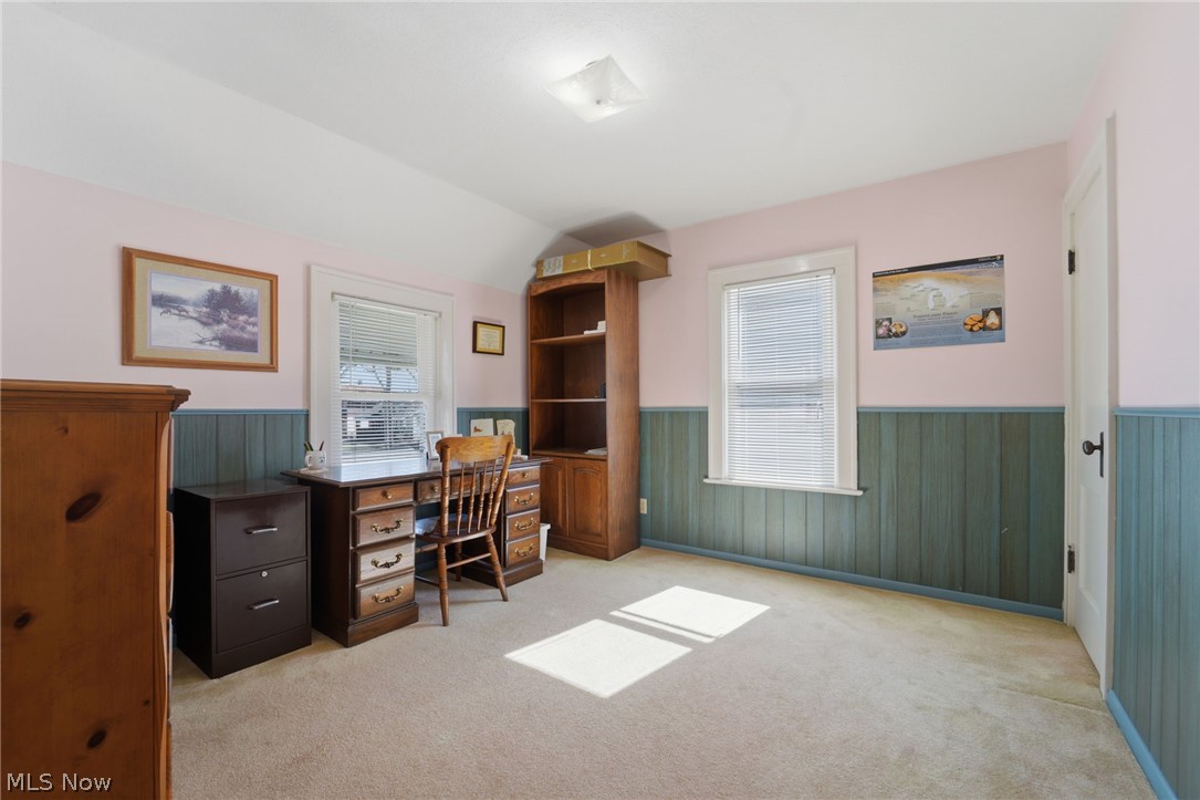 4422 State Road Ashtabula, OH 44004 - Photo 16 of 21 Office featuring a wainscoted wall, light colored carpet, and vaulted ceiling