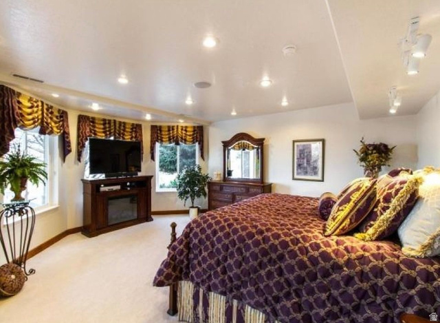 1085 Windsor Drive Provo, UT 84604 - Photo 28 of 83 Bedroom featuring light colored carpet and a fireplace