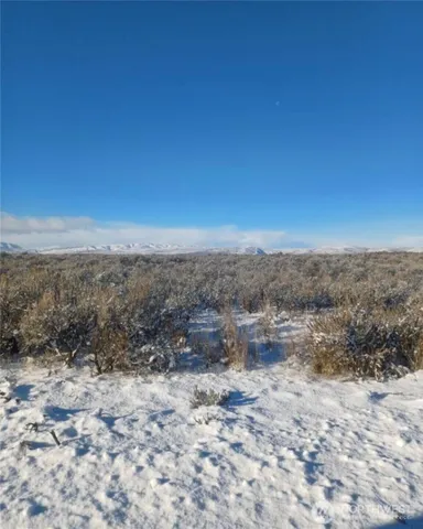 a view of a dry yard with wooden fence