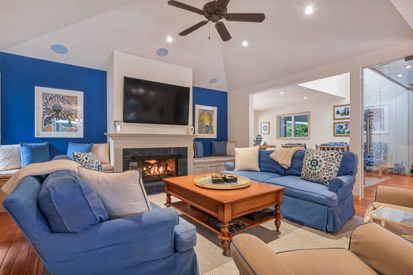 60 South Road Westhampton Beach, NY 11978 - Photo 6 of 45 a living room with fireplace furniture and a flat screen tv
