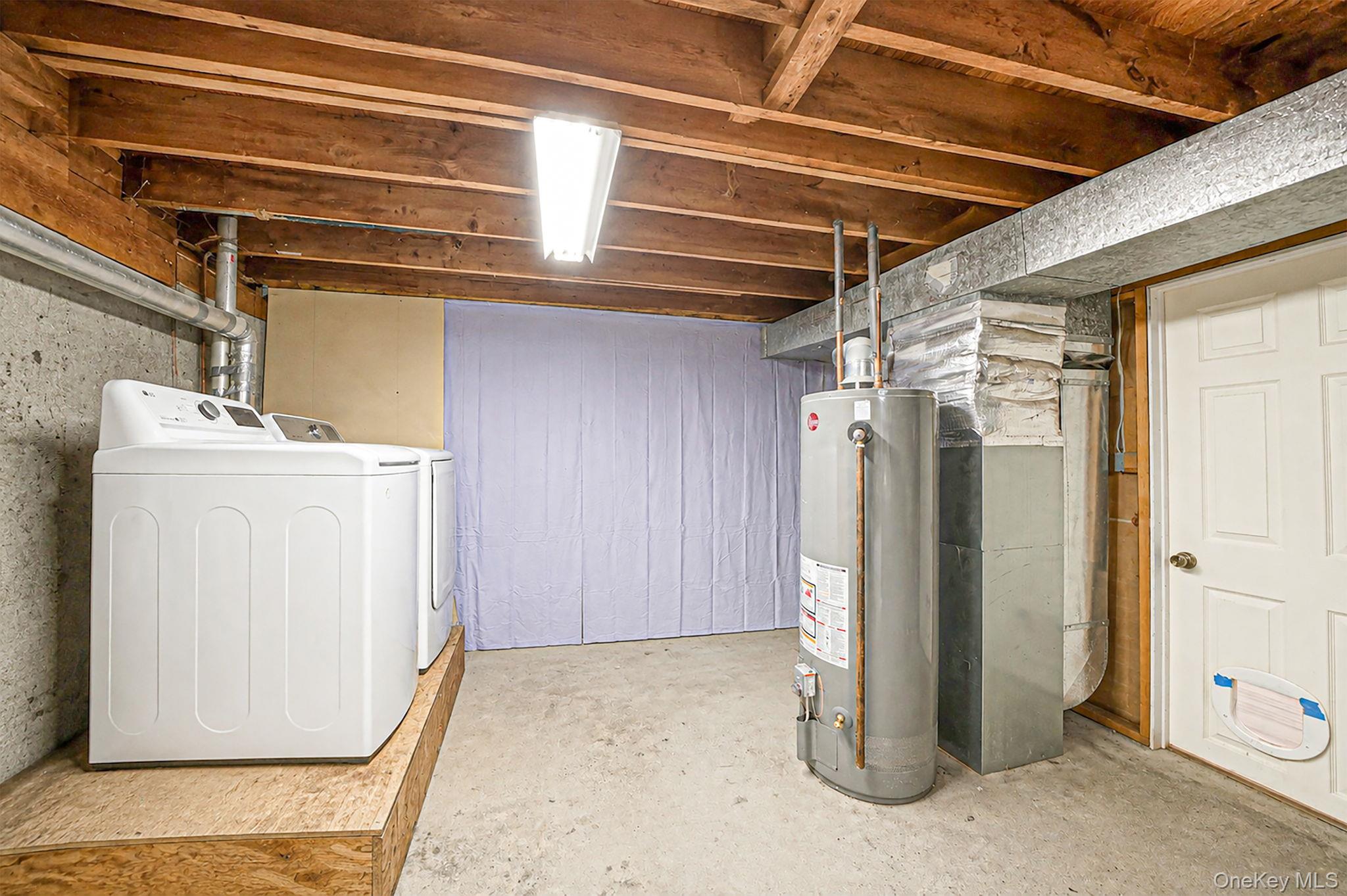 5 Rockhill Road Rocky Point, NY 11778 - Photo 33 of 48 Unfinished section of basement with washer/dryer area and HVAC equipment