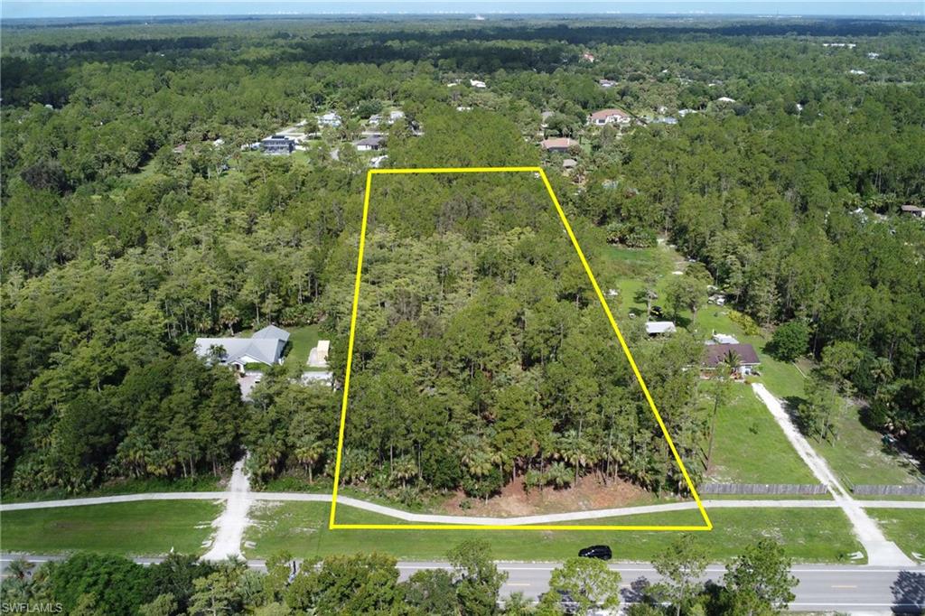 Aerial view of property's location with a forest and property boundaries highlighted