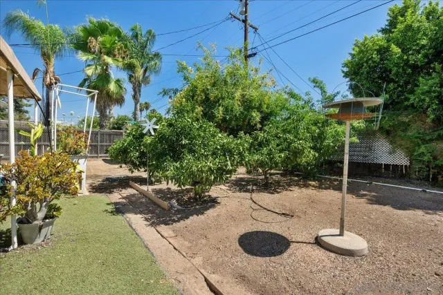 a backyard of a house with plants and outdoor seating