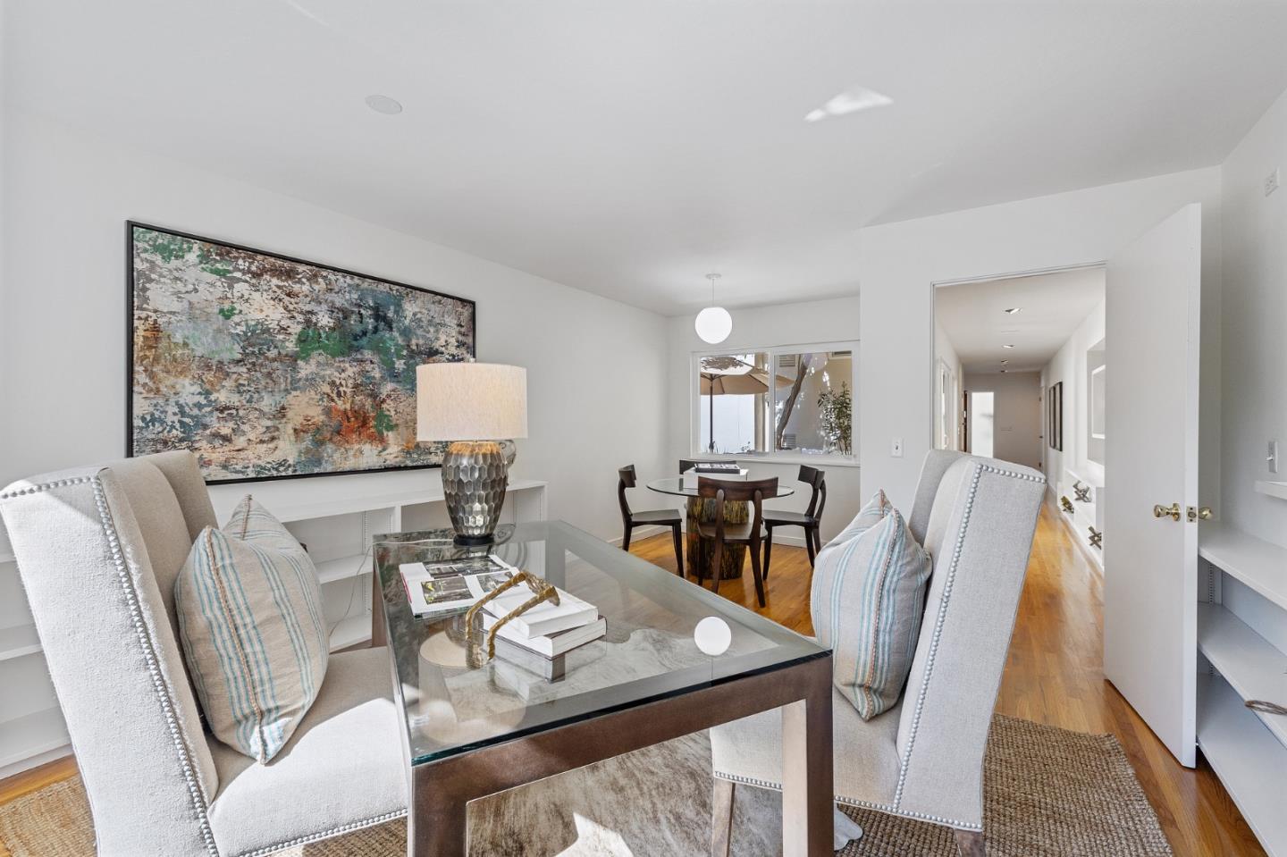 729 Tolman Drive Stanford, CA 94305 - Photo 20 of 48 a view of a dining room with furniture a rug and wooden floor