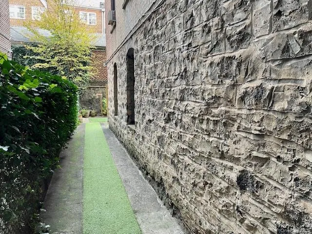 a view of a pathway both side of yard