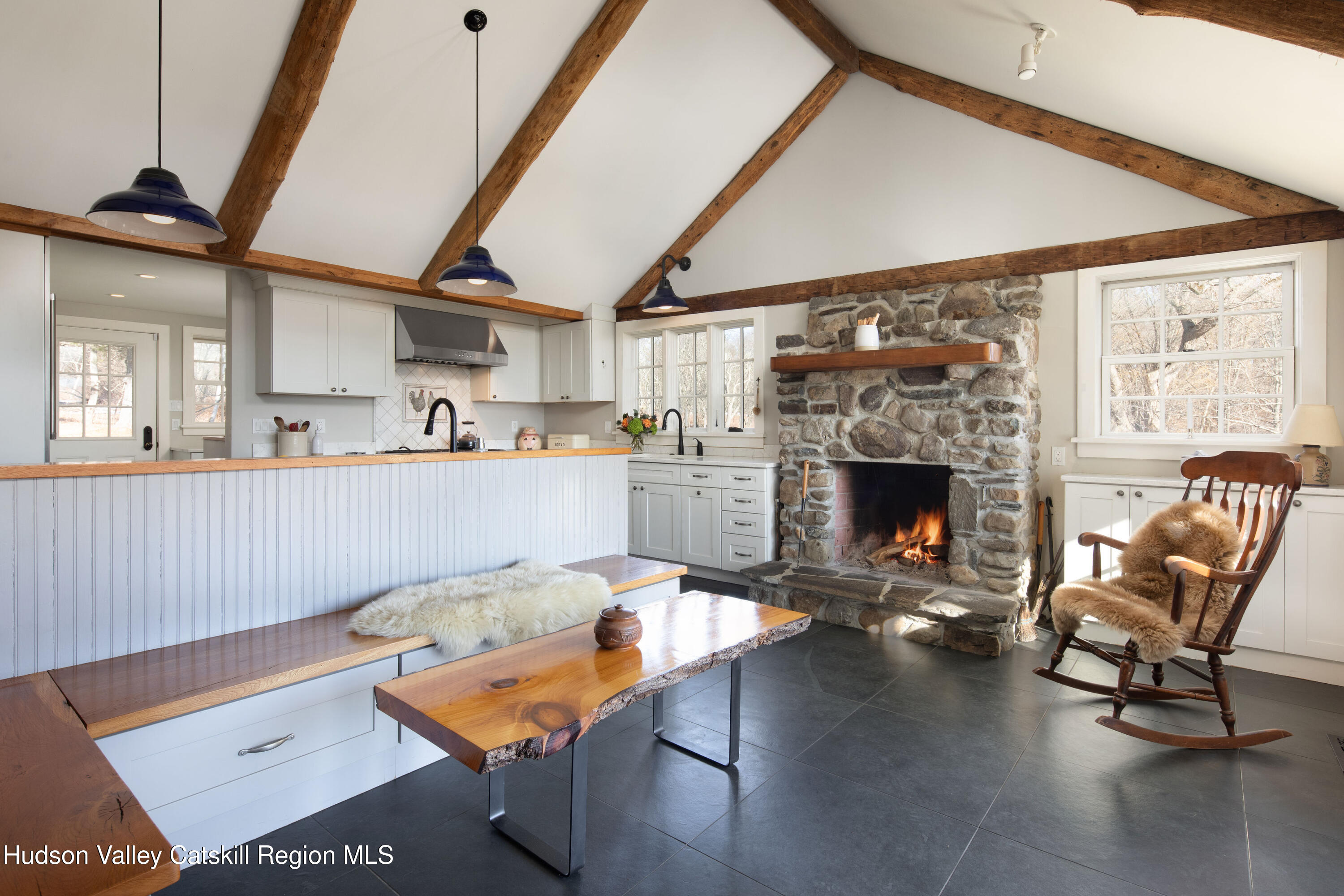 321 Tompkins Road Ancram, NY 12502 - Photo 27 of 54 Vaulted kitchen with fireplace