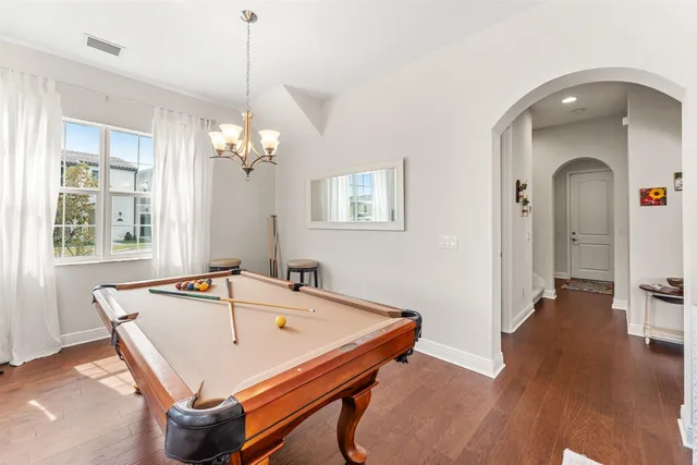 a room with table and window