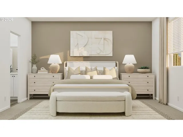 a bedroom with bed and window