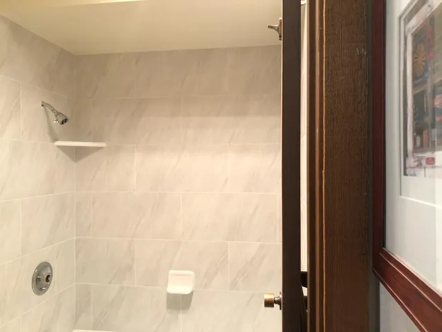 a bathroom with a shower