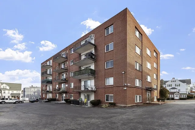 a front view of a multi story building