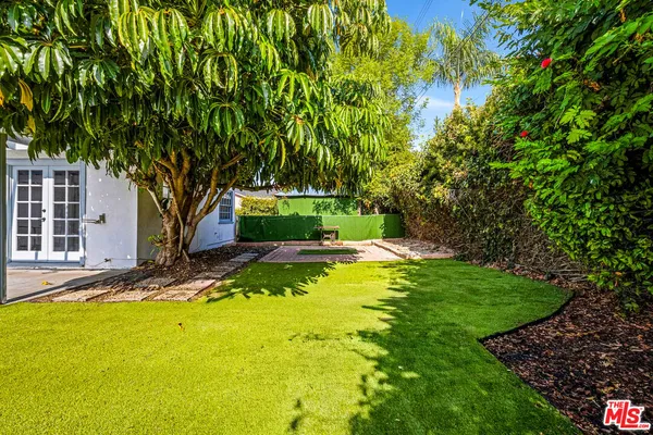 a backyard of a house with yard and tree