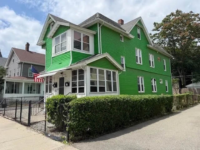 a front view of a house with yard and green space