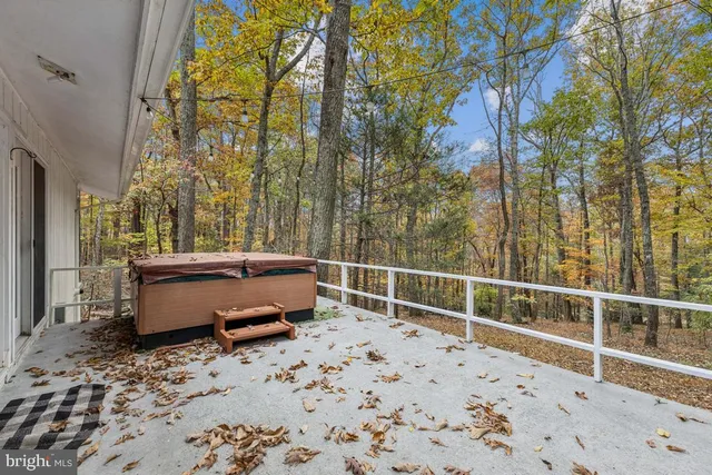 a garden view with a seating space