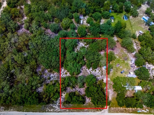 an aerial view of residential house with outdoor space and trees all around