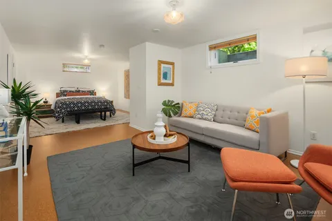 a living room with furniture and a couch