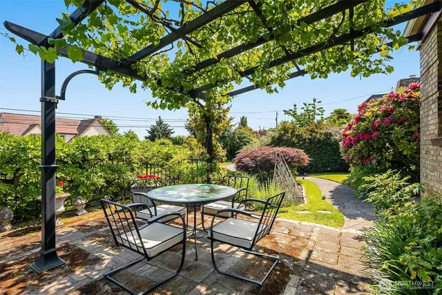 a view of a chairs and table in the patio