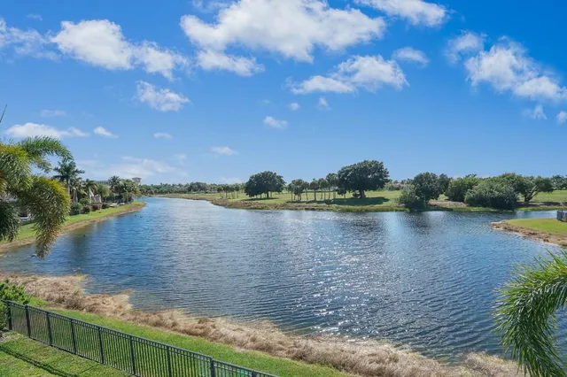 a view of a lake from a yard