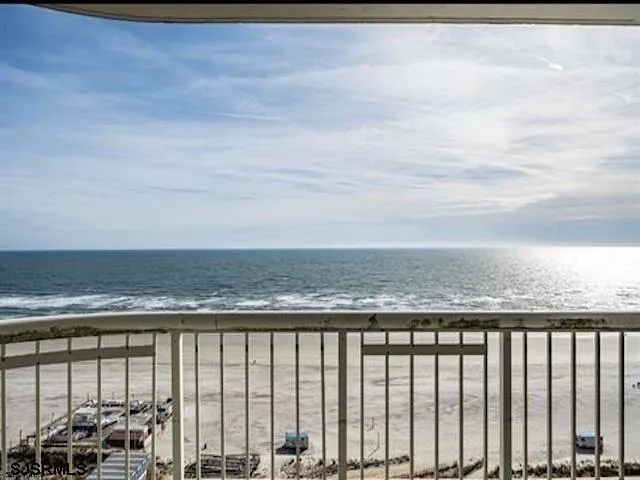 a balcony with a city view