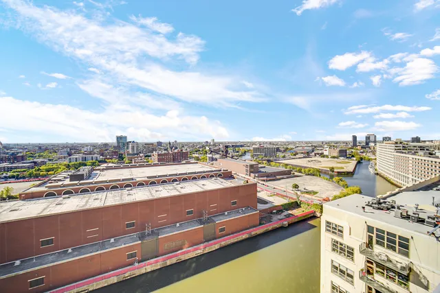 a view of a city with ocean