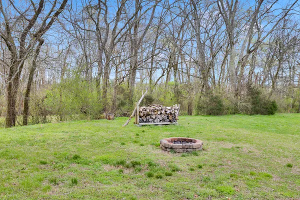 a view of a backyard with a garden and trees