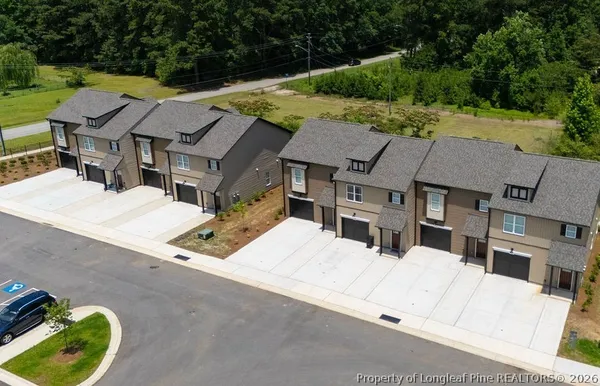 an outdoor space with furniture
