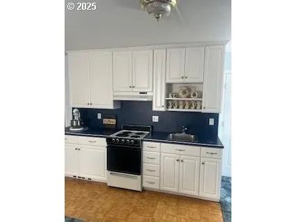 a kitchen with stainless steel appliances a stove a sink and cabinets