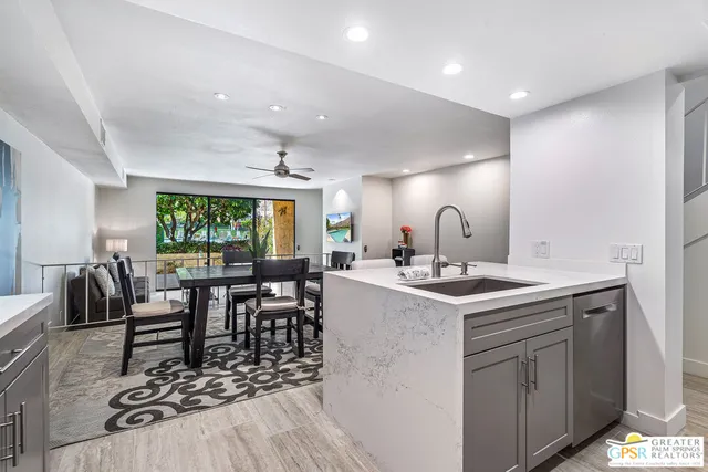 a kitchen with lots of counter top space