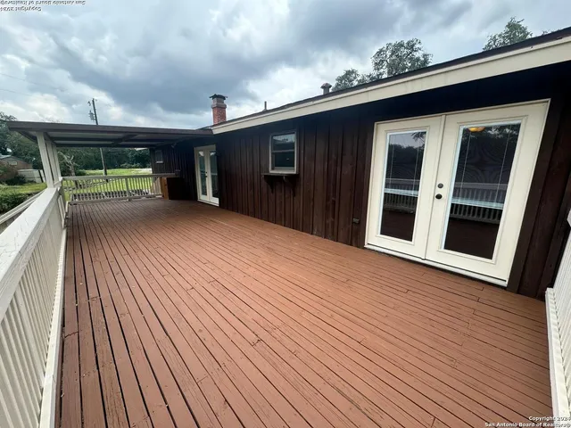 a porch with seating space