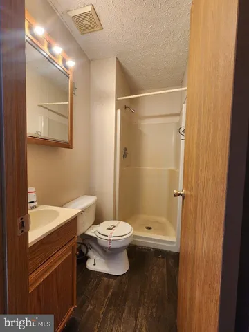 a bathroom with a sink a toilet a shower and a mirror