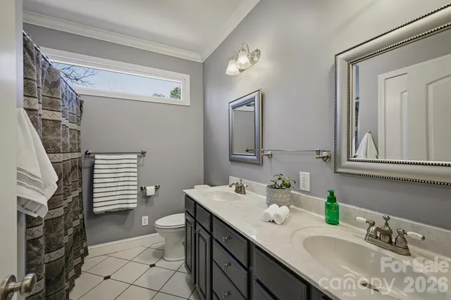 a bathroom with a sink double vanity and a toilet
