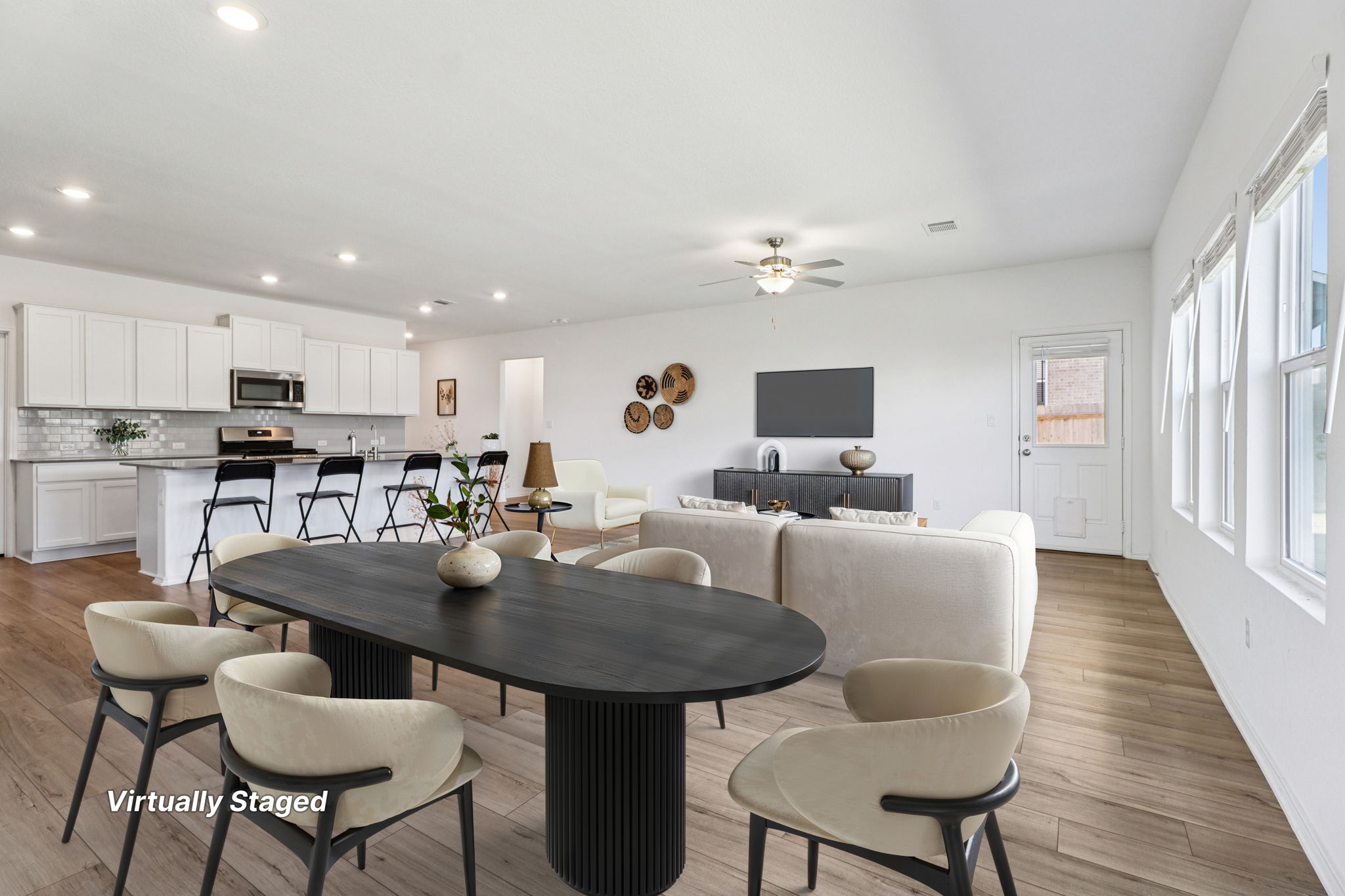 1201 Mallow Road Leander, TX 78641 - Photo 11 of 40 Dining room with light wood finished floors, a ceiling fan, and recessed lighting