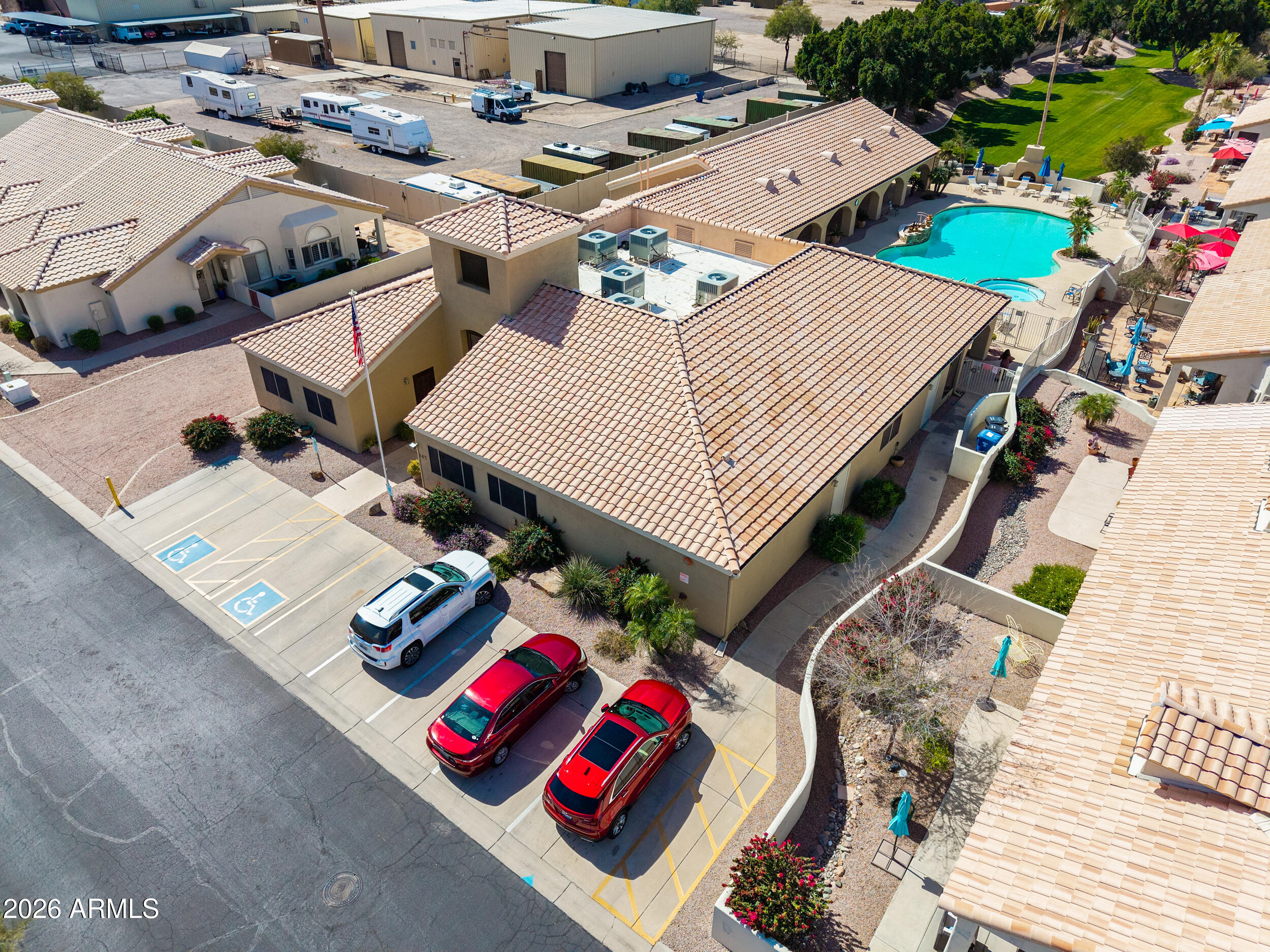 5830 East McKellips Road, Unit 27 Mesa, AZ 85215 - Photo 44 of 47 an aerial view of a house with a patio