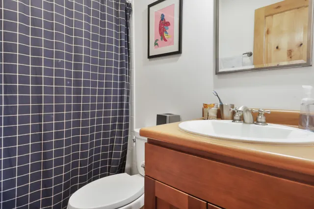 a bathroom with a sink a toilet and a mirror
